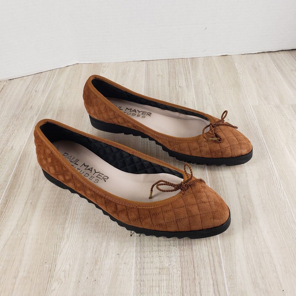 PAUL MAYER Attitudes Womens Brown Cap Toe Ballet Slip On Leather Flats Sz 8